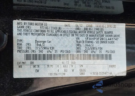 2012 Ford Focus Se из США, поврежденный, VIN 1FAHP3F28CL441747